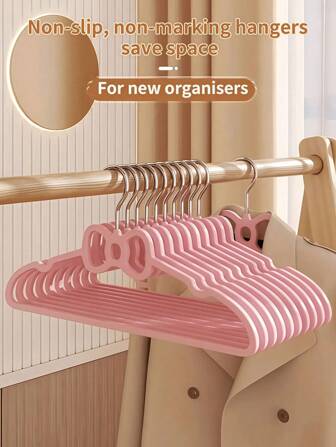 Pink Bowknot Shaped Plastic Clothes Hangers, Non-Slip Wardrobe Organizer For Women, 360° Rotatable Hook For Dorm, Bedroom Closet, Home Storage, Suitable For T-Shirts, Dresses, Pants, Skirts, Winter Clothes, Spring Outfits, And More, Space-Saving Design For Elegant Wardrobes