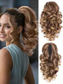 假发爪夹短马尾罗马卷自然仿真化纤合成波浪马尾外贸假发爪夹1个发饰时尚发夹优雅发爪秋季发夹时尚发爪冬季度假装扮女士夏季海滩 - 彩色 - 查看 15