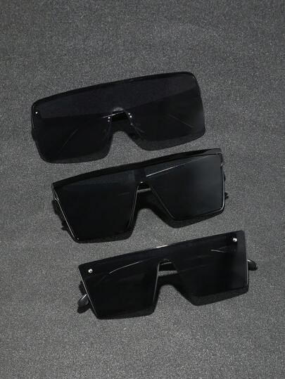 男士黑色盾形一体式摇滚风眼镜三件套，适合热带海滩度假、海滩派对、街头摄影、音乐节、家庭出游，适合所有脸型。