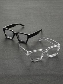 2pcs Plastic Black & Transparent Gray Geometric Full Frame Men's Clear Glasses, Suitable For Daily Life, Office, Music Festival, Dating And All Face Shapes - 2pcs Black, Gray and White Combination - View 5