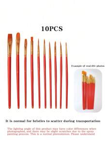 10PCS/5PCS Four Season Universal 10 Round Flat Head Pointed Brush Nylon Hair Artist Acrylic Paint Brush Suitable For Acrylic Oil Painting Watercolor, Facial Nail Art, Micro Section Painting And Rock Painting, Black Oil Painting Brush Red Pole Nylon Hair Oil Painting Brush Watercolor Brush Watercolor Brush Children's Painting Brush Macaron Color Matching Halloween Party Painting Tool Gift