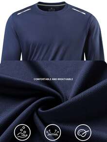 Herren Langarm Sport Lauf Fitness Training T-Shirt, Gym Workout Unterziehshirt Basisschicht, Herbst/Winter - marineblau - Übersicht 2