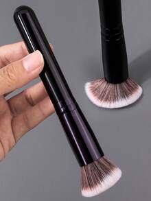 1pc Black Wooden Handle Angled Blush Brush, Soft Fiber Hair Wooden Handle Foundation Brush Contour Brush Multi-Use, Precisely Fits Facial Contours, Easy To Create Flawless Makeup Base - Black - View 5