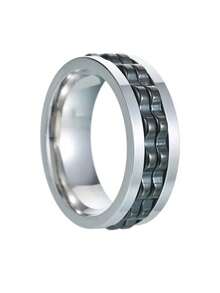 1pc Fashionable Punk Style Stress Relief Stainless Steel Rotatable Gear Chain Ring, Suitable For Men And Women, Everyday Wear - Ring - View 9