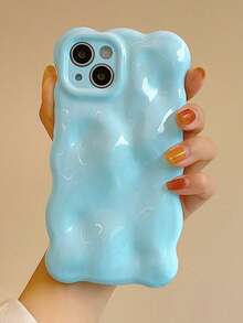 1pc Glossy Macaroon Blue Jelly Squeeze Soft TPU Protective Phone Case With Bubble, Meteor, Wave Edge Design, Compatible With IPhone 17 Pro Max, 16, 16 Pro Max, 16 Pro, 16 Plus - Baby Blue - View 4