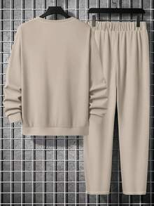 Men's Casual Versatile Striped Crew Neck Sweatshirt And Pants Set - Multicolor - View 4