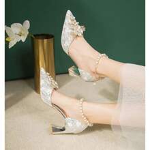 Women Pumps - 銀色粗跟7厘米 - 查看 3