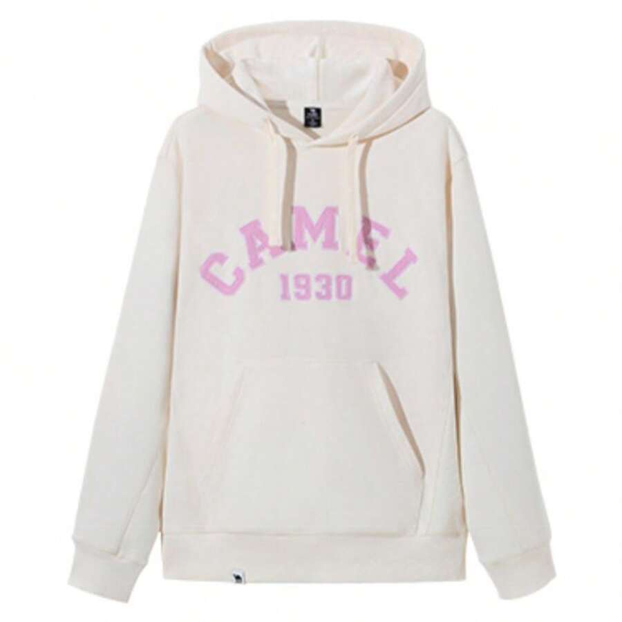 CAMEL CROWN 女士情侣连帽衫运动套头衫长袖宽松运动衫 - 雲霄白 - 查看 1