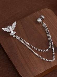 1pc Fashionable Eagle Brooch With Rhinestones, Vintage Wing Design Animal Lapel Pin, Chain Suit Brooch Dress Accessory Office Accessories Shirts Jacket Jewelry Christmas Halloween
