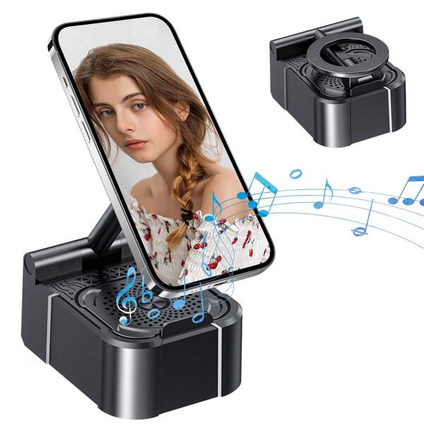 Juego de altavoz inalámbrico 2 en 1 con soporte para teléfono - Batería recargable incorporada de 300mAh, audio por sensor inalámbrico y conectividad Bluetooth | Barra de sonido portátil mini para fiestas, noches de cine, juegos, ver videos y entretenimiento en el hogar | Diseño compacto con soporte para carga de teléfono móvil