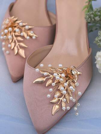 1pc Luxury High-End Detachable Alloy Leaf Shoe Decoration, Elegant & Sophisticated Fashion Accessory Suitable For Wedding Bride Shoes, Office And Business Occasions