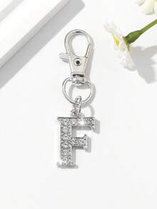 1pc Fashion European & American Unisex Minimalist Cute 26 English Letter Shaped Keychain Pendant Accessory, Embedded With Rhinestones, Suitable For Men & Women Car Keys, Bags, Decoration And Holiday Gifts - Silver - View 16
