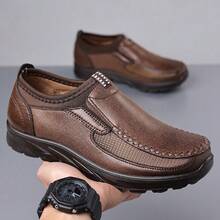 Men's Casual Sneakers Loafers Slip-On Flat Shoes, Non-Slip Breathable Hiking Shoes, Durable Gift For Father - Brown - View 2