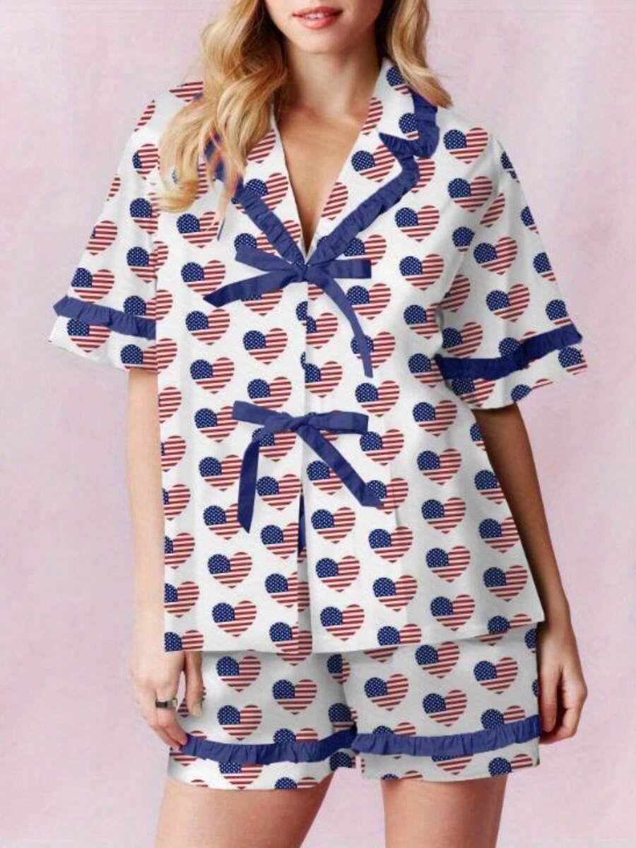 Celebrate Independence Day In Style With Our Patriotic Pajama Set - Perfect For Summer Nights - púrpura - Ver 1