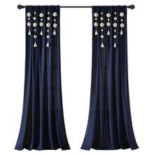 LUSH DECOR Boho Pom Pom Tassel Linen Window Curtain Panel Navy Single 52X84 Halloween-Fall Decor-Room Decor - Hải quân - Xem 8