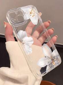 1 pieza Funda de teléfono transparente con patrón de flor de lirio blanco compatible con varios modelos de - transparente - Ver 1