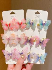 24/18/12/6pcs Women Gradient Color Double Layer Crystal Organza Butterfly Rhinestone Hair Clips, Cute Princess Hair Accessories, Claw Clips, Hair Claws, Clips For Hair, Hair Slide, Hair Barrettes