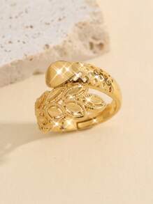 1 Peça Anel Ajustável Dourado Vintage Elegante com Design Geométrico Vazado em Folha de Trigo Dourada, Adequado para Uso Diário de Mulheres, Novo Acessório de Moda de Verão, Joias Femininas, Presente de Halloween