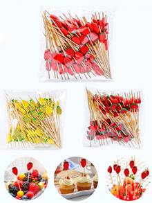 50件/20件草莓水果纸杯蛋糕竹签装饰，户外水果开胃菜竹签用于婚礼装饰生日装饰周年纪念夏季水果装饰用品