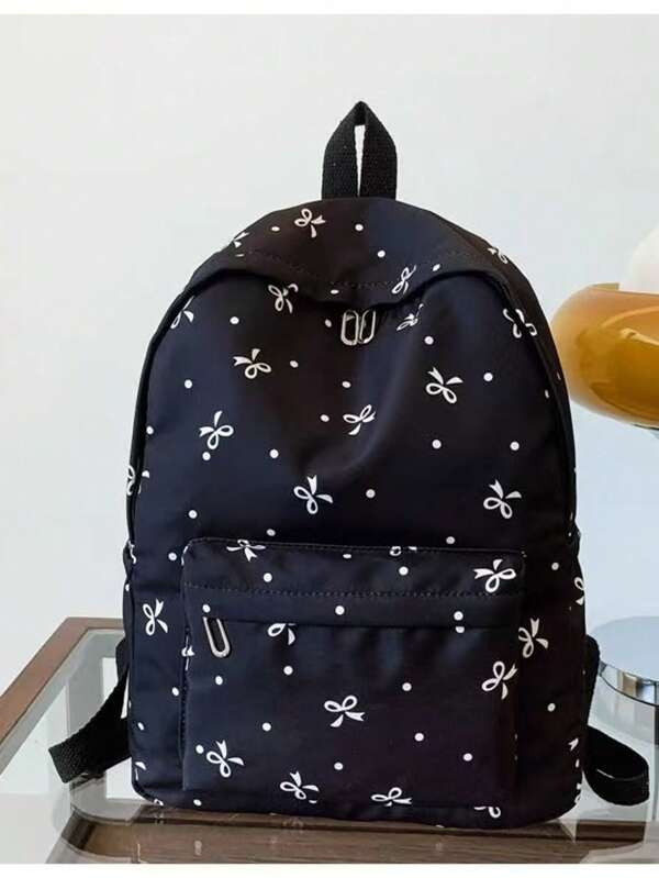 Schleifen-Dekor Rucksack für den Schulanfang, Ditsy Blumen Frischer Stil Studenten Süße Tasche, Großer Kapazität Vielseitiger Schulrucksack