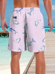 Shorts de praia casuais masculinos plus size com estampa 3D havaiana de verão - secagem rápida, cintura com cordão, perfeito para atividades ao ar livre - Multicolorido - Ver 2