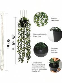 Comtelek Fake Hanging Plants 2 Pack Macrame Artificial Hanging Plants With Faux Vine Plant Hanger For Indoor Outdoor Home Wall Boho Bedroom Bathroom Office Wall Ceiling Decor - 1 - 查看 3