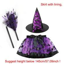 3pcs Halloween Witch Hat, Magic Broom, Bat Skirt Party Costume Set, Orange Pumpkin, Witch, Bat, Skull Print Skirt, Skirt Length 30cm, Suitable For Halloween, Carnival, Day Of The Dead, Evening Party Accessories - Multicolor - View 12