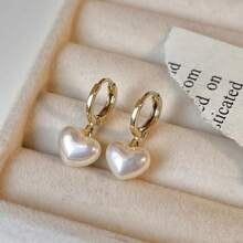 1 对简约奢华心形吊坠耳环，时尚百搭优雅女士耳环 - 彩色 - 查看 6