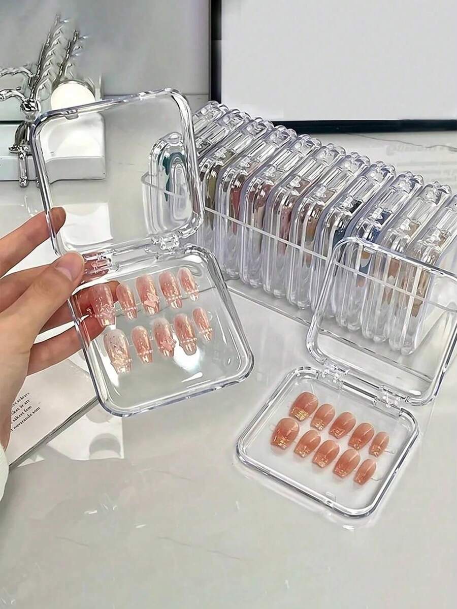 1/3/5/10pcs Transparent Nail Art Storage Box, Fake Nails Organizer Box, Press-On Nails Storage Box, Nail Display Box, Artificial Nail Organizer Box, Nail Tools Storage Box, Nail File Holder