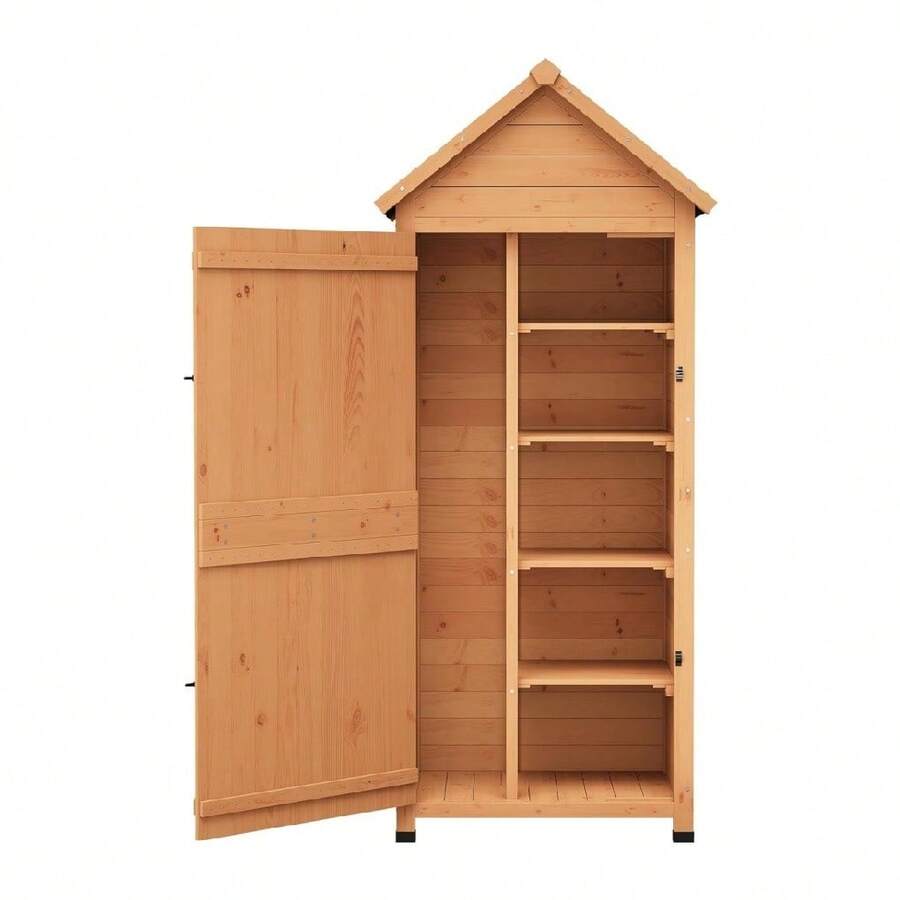 mteryoing 63"/70" Large Outdoor Wooden Storage Shed - Waterproof Vertical Garden Tool Cabinet With 3 Adjustable Shelves, Lockable Door & Roof Storage | Heavy-Duty, Space-Saving For Patio, Yard, Lawn, Backyard - 63.23x27.56x17.72 inches - 查看 1