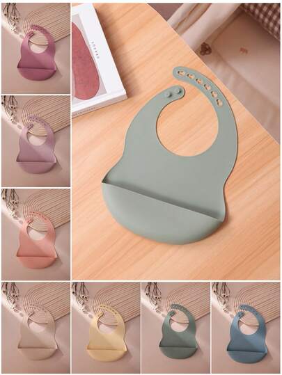 PopLittleOne 1pc Baby Silicone Bibs Solid Color Baby Tableware Adjustable Baby Bibs Feeding Trianing Baby Items Waterproof Baby Bib