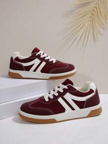 2025 Autumn Women's Color Block Patchwork Casual Sneakers, Fashionable And Versatile Flat Trainers, Suitable For Walking, Daily Commute Wear, Student Lace-Up Skate Shoes