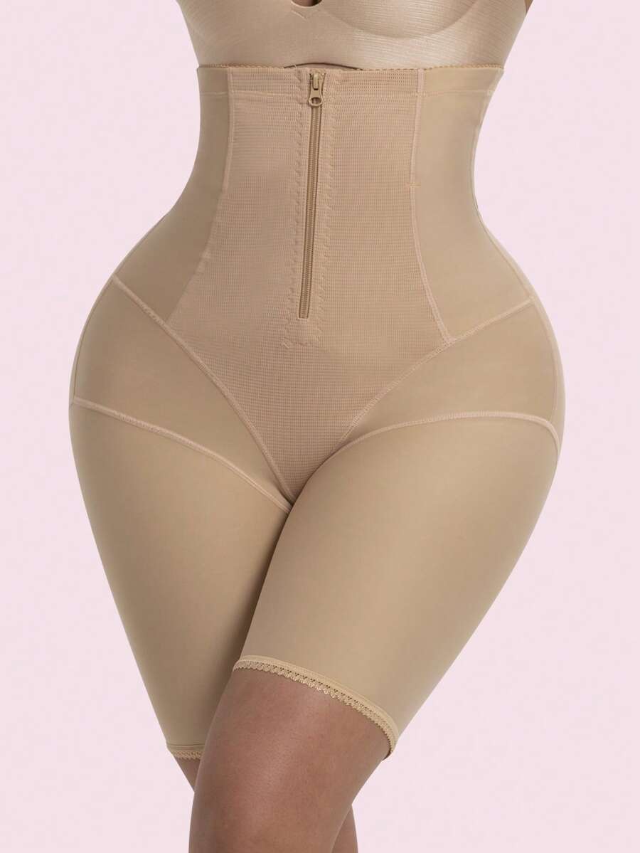 larrycard 1pc Zipper Front Postpartum Recovery Women High Waist Tummy Control Hip Enhancer Shapewear Shorts
