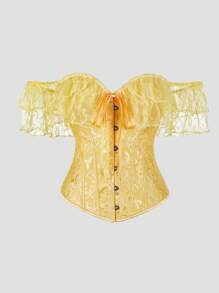 Women's Off Shoulder Jacquard Waist Corset Lace Strap Tops, Suitable For New Year Party, Valentine's Day, Holiday, Halloween Costume