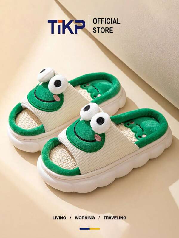 TIKP Pantuflas deslizantes con diseño plano antideslizante de animales de dibujos animados, pantuflas de interior de moda para hombres y mujeres, adecuadas para todas las estaciones