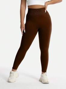 TNTOR Plus Size High Waist Lifting Fitness Pants For Women, High Elasticity Quick Dry Tight Leggings, Peach Butt Mid-Rise Yoga Black Trousers. High Waist Design With Tummy Control Effect, Suitable For Workout, Cycling, Fitness Enthusiasts. - Coffee Brown - View 6