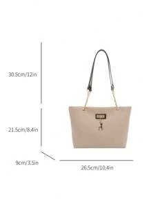Large Capacity Handbag For Women, Chic Chain Shoulder Bag, New Fashion Underarm Bag, Retro Linen Tote Bag - Black - View 5