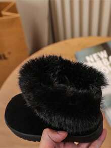 1 par de botas de tobillo para niños con suela blanda, antideslizante y forro térmico, de estilo simple y de moda con puntera redonda, botas de nieve casuales y versátiles adecuadas para el invierno - Negro - Ver 11