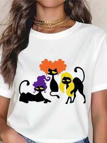Halloween T-Shirt,Cat T-Shirt,Ghost Shirt,Halloween T-Shirt,Cool Halloween Cat Shirt,Cat Lover Tshirt,Black Cat Shirt, Spooky Seas - 白色 - 查看 1