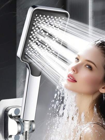 Đầu vòi sen cỡ lớn với 3 chế độ phun (mưa/phun/hỗn hợp) – Màu bạc, chất liệu ABS, kiểu dáng hiện đại cho phòng tắm – Thiết kế tiết kiệm nước áp lực cao cho trải nghiệm tắm sang trọng.