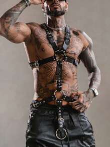 1 Piece Punk Style Street Bundle Belt Black PU Leather Hollow Out Back Strap Design Nightclub Party Festival Performance Men's Fashion Accessories For Going Out Outfit Wedding Party And For Gift Halloween Accessories, Halloween Costumes Autumn-Winter Accessories Halloween Costume,Suitable For Teens, Youth,Men,Casual, Outdoor, Athletic, Vacation, Graduation Gifts, Birthday, Daily Wear