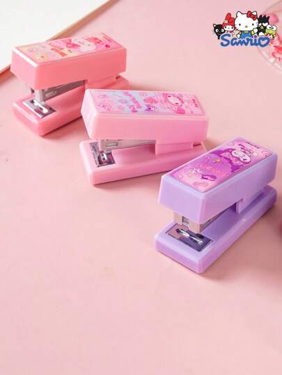 Sanrio 1/3pcs Compact And Convenient Stapler, Multi-Functional And Cute Cartoon Binding Machine, Paper, Document Organization And Gift, Authorized By Sanrio,For School Supplies,Back To School