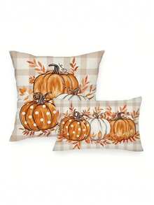 1/2/4 piezas Funda de cojín decorativa de estilo rústico y campestre con diseño de hojas de eucalipto y calabazas para el otoño, con cierre de cremallera y lavado a mano, 100% poliéster tejido para sofá, sala y dormitorio - Inserto de cojín no incluido - Multicolor - Ver 1
