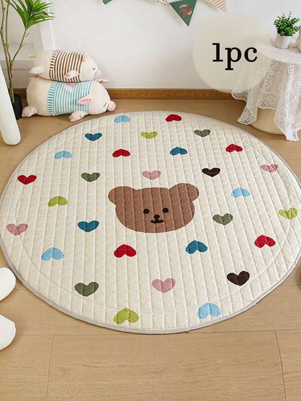 1pc Cartoon Animal Print Round Floor Mat, Suitable For Living Room, Bedroom, Nursery, Baby Crawling Mat, Toy Storage Mat, Indoor & Outdoor Kids Play Mat, Picnic Blanket, Foldable & Reversible, Diameter 59.06in