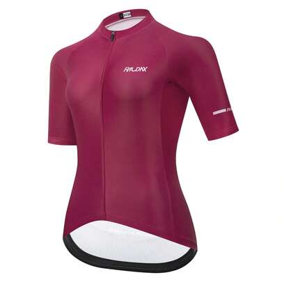 RAUDAX Women's Minimalist Athletic Cycling Jersey, High Stretch Full Zip Front, Dual Fabric With Breathable Back, Suitable For Road Cycling, Running, Biking