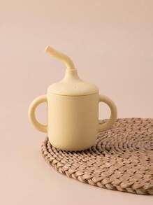 PopLittleOne 1入組矽膠嬰兒水杯，兩個手柄的學習杯可供嬰兒餵食，可攜式嬰兒餐具