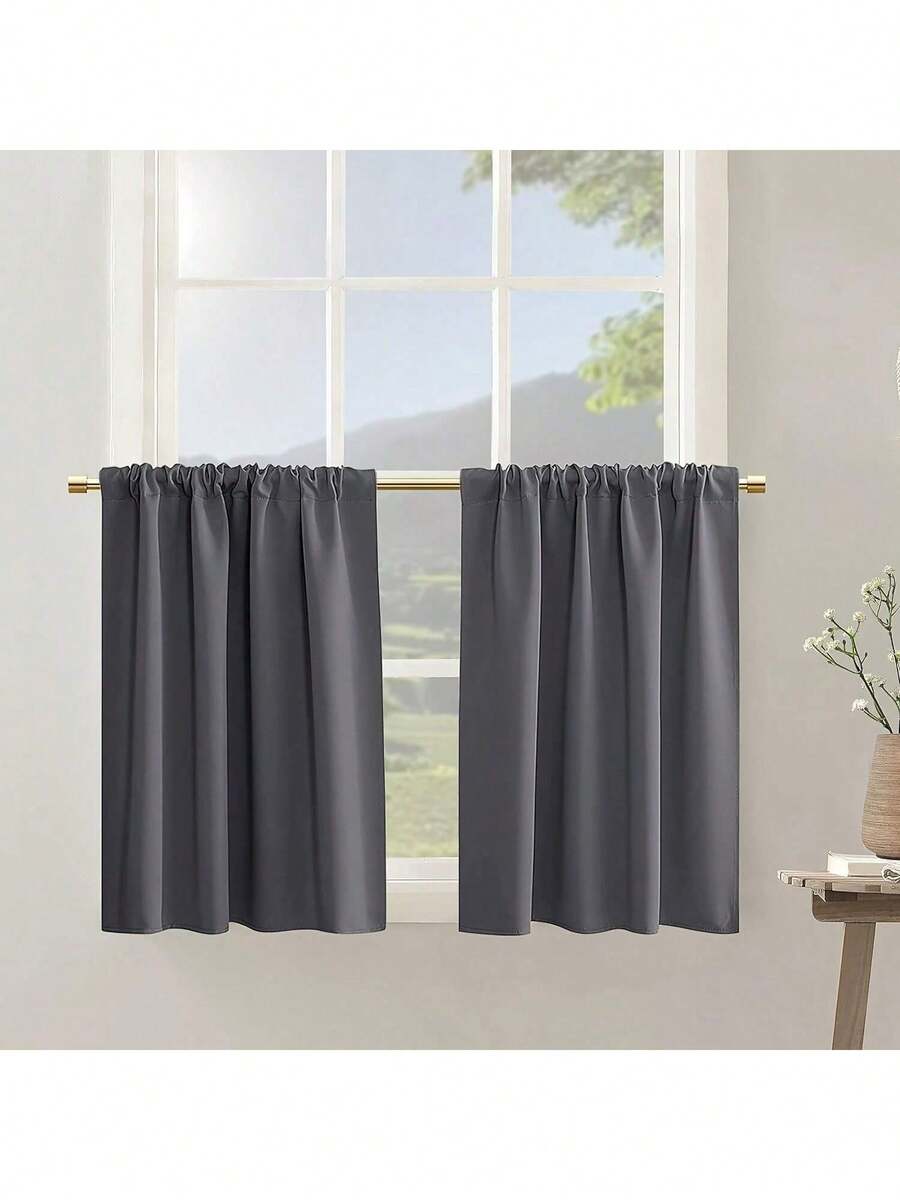 2 件深灰色短款遮光窗帘，适用于小窗户、厨房、浴室、地下室、橱柜、露营车、房车、卧室