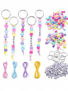 566pcs DIY Keychain Craft Set, Adjustable Letter Heart Shaped Transparent Bead Keychain Accessories, Birthday Party Keychain Small Gift - Set - View 10