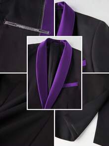 Men's 3-Piece Suit Slim Fit Shawl Lapel Tuxedo Set (Jacket, Vest, Pants) - Wedding Formal Casual Blazer - 紫色 - 查看 4