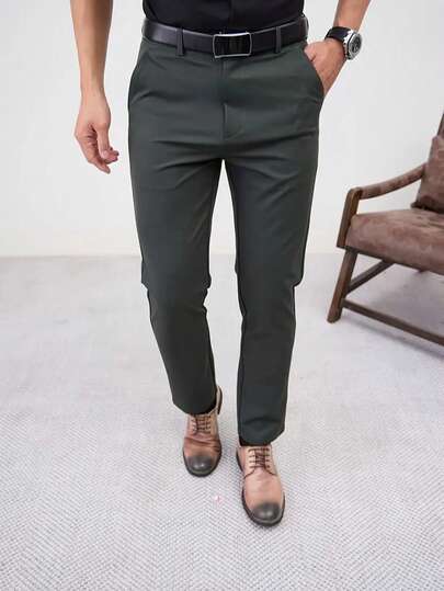 Men's Solid Color Business Formal Pants, Straight-Leg Business Trousers, Suitable For All Seasons Outdoor Casual And Formal Occasions